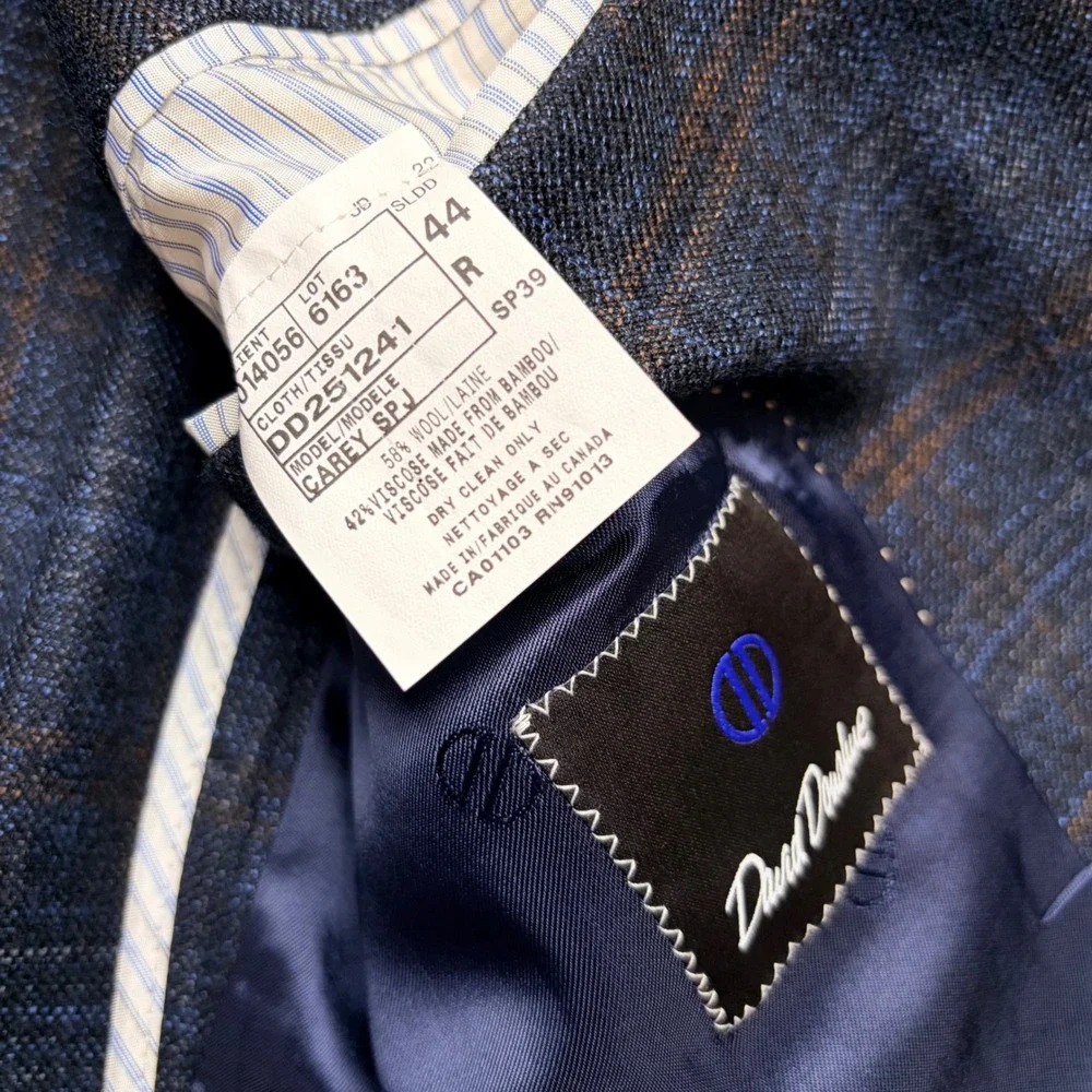 David Donahue 44R Carey SPJ Blue Plaid Wool Bamboo Sport Coat Blazer